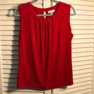 Calvin Klein Pleated Sleeveless True Red Blouse